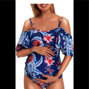 🆕 Maternity (L) Blue Floral Bathing Suit
